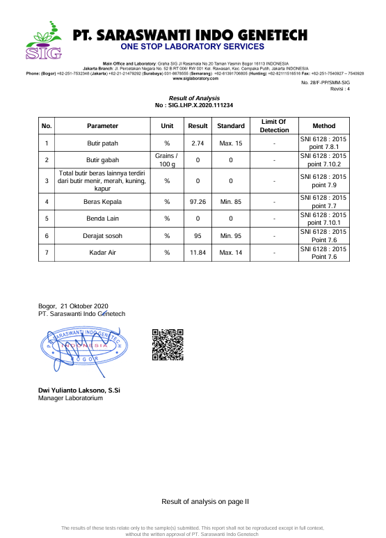 Hasil Uji Lab. CV. Putri Jaya