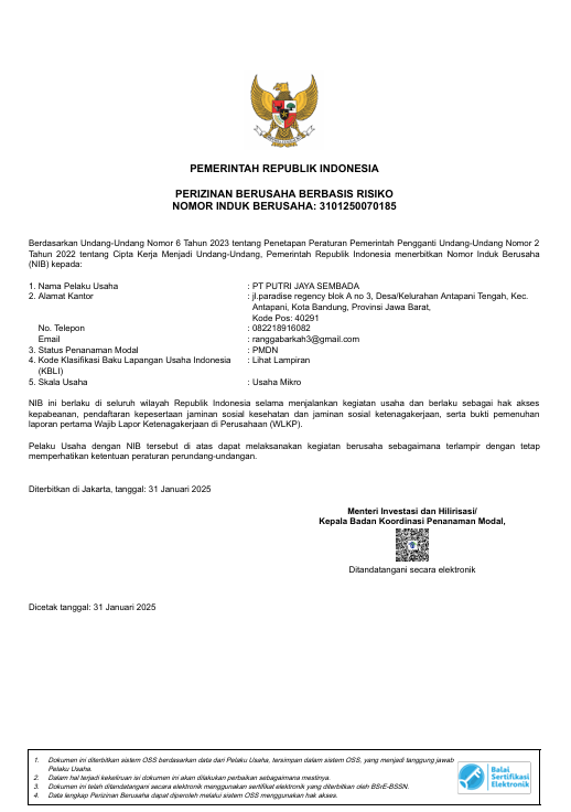 NIB Putri Jaya Sembada