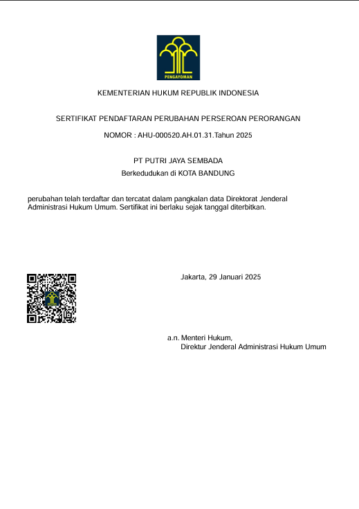 Sertifikat Pendaftaran Perubahan